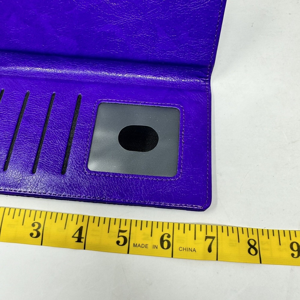 Glossy Synthetic Leather Wallet Wristlet Purple Embossing Sunflower Magnetic Zip - Picture 4 of 5